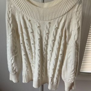 100 %. Acrylic White Pearls Ladies Sweater , Size Small